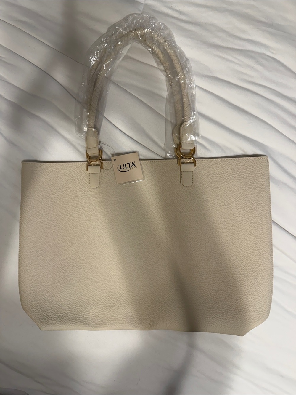 Ulta Beauty Ivory Tote Bag with Gold-Tone Hardware